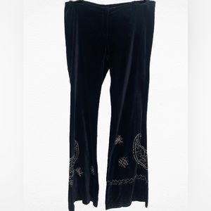 Stella Forest low rise flare hand beaded velvet black pants